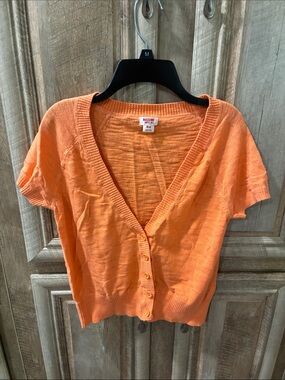 Mossimo Supply Co. Orange Short Sleeve V-Neck Button Cardigan